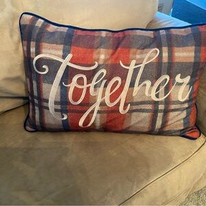 Plaid Pillow with 'Together' Embroidery